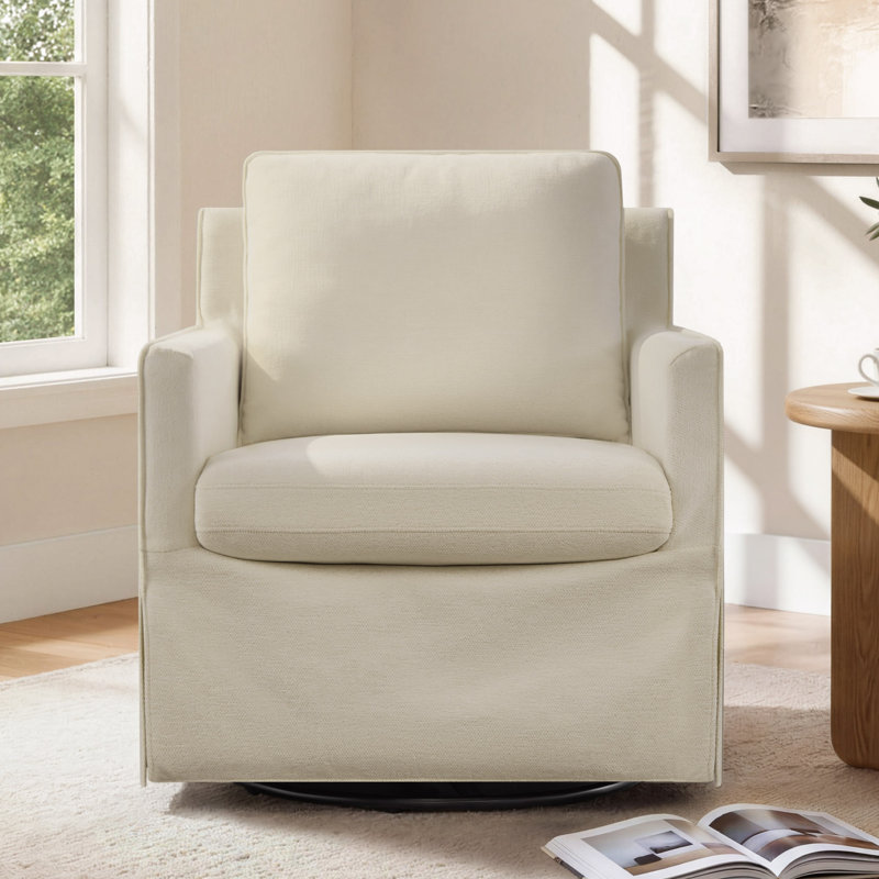 360° Swivel Glide Armchair With Washable Slipcover And Reversible Cushions, Cream