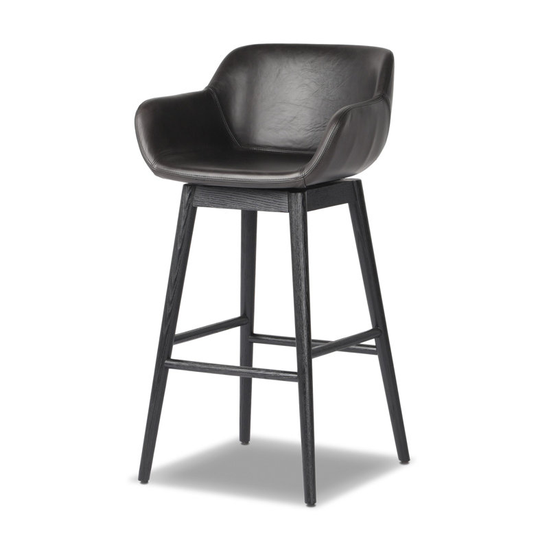 Hannah Swivel Stool, Bar Stool (30.5" Seat Height), Sonoma Black/Genuine Leather, Stained Black Ash