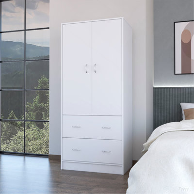 FM Furniture MEUBLE Wenden avec 2 tiroirs, 2 portes, grand rangement et tringle, blanc