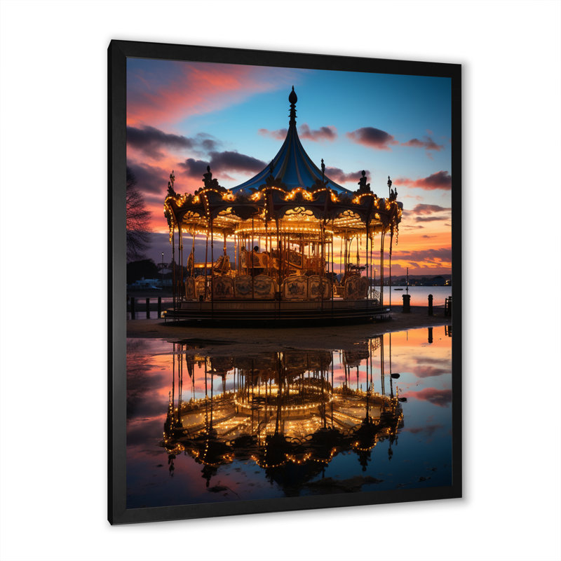 Carrousel au crépuscule Kullan - reproduction sur toile, H 20 po x l 12 po x P 1 po, Cadre photo noir