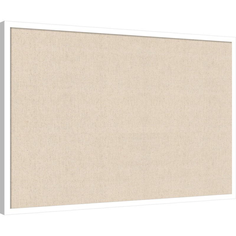 Tableau d'affichage encadré en tissu, babillard à tissage neutre 37 x 25 pour l'organisation murale, Blanc svelte