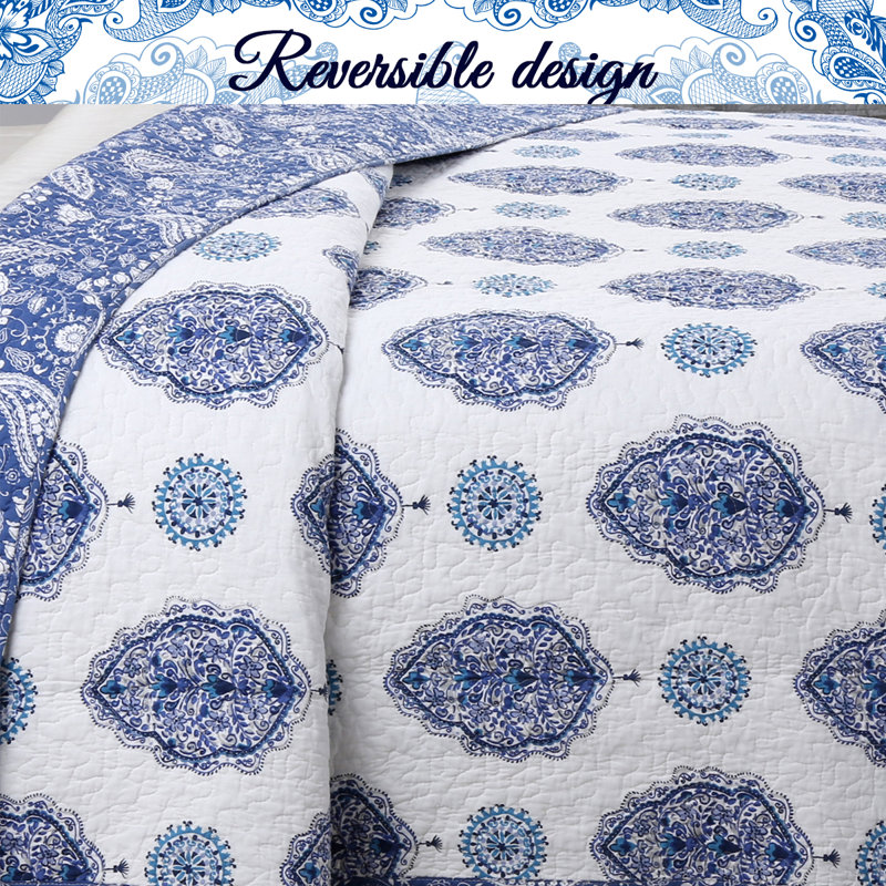 Ensemble de courtepointe réversible 3 pièces en coton Tamarind, Courtepointe grand + 2 couvre-oreillers standard