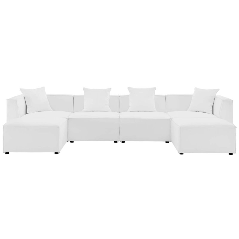 Canapé modulaire d'extérieur rembourré 6 pièces Modway Saybrook, Blanc