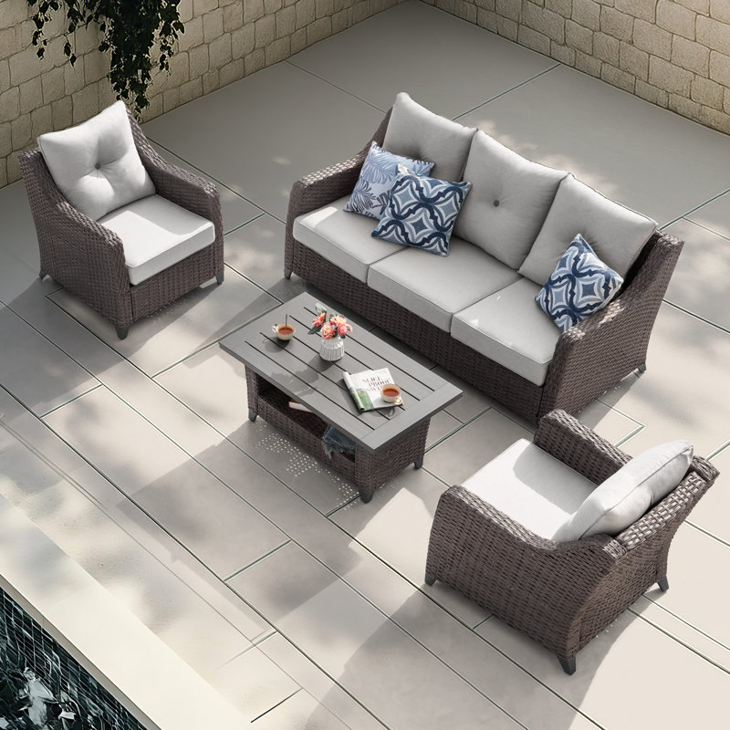 Ensemble de conversation 4 pièces avec coussins moelleux pour patio