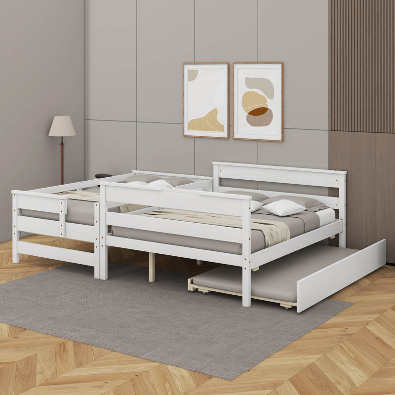 Wood Twin Over Full Bunk Bed With Twin Size Trundle, White