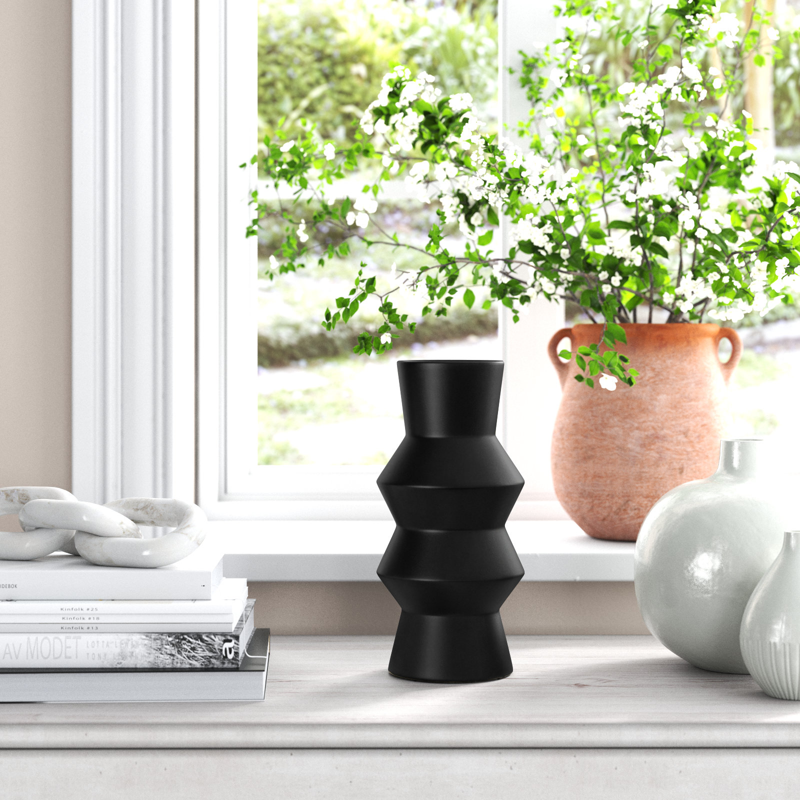 Keya Handmade Ceramic Table Vase, 17" H x 7" W x 7" D, Black
