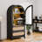 Modern Arched Storage Cabinet With Rattan Drawers And Glass Doors, 3-Tier Display Hutch With 2 Large Storage Drawers-40802744
