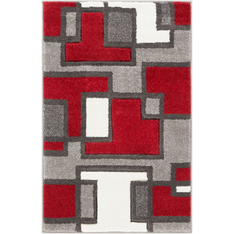 Tapis rouge à motif géométrique Brigman, Rectangle 2 pi x 3 pi