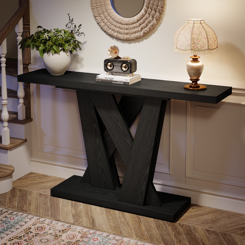Console 55 po, table d'entrée avec base géométrique, Noir