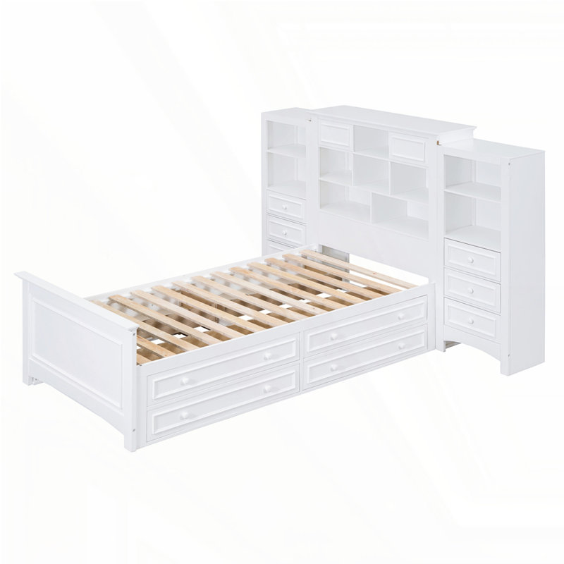 Lit plateforme simple en bois avec armoire et tiroirs