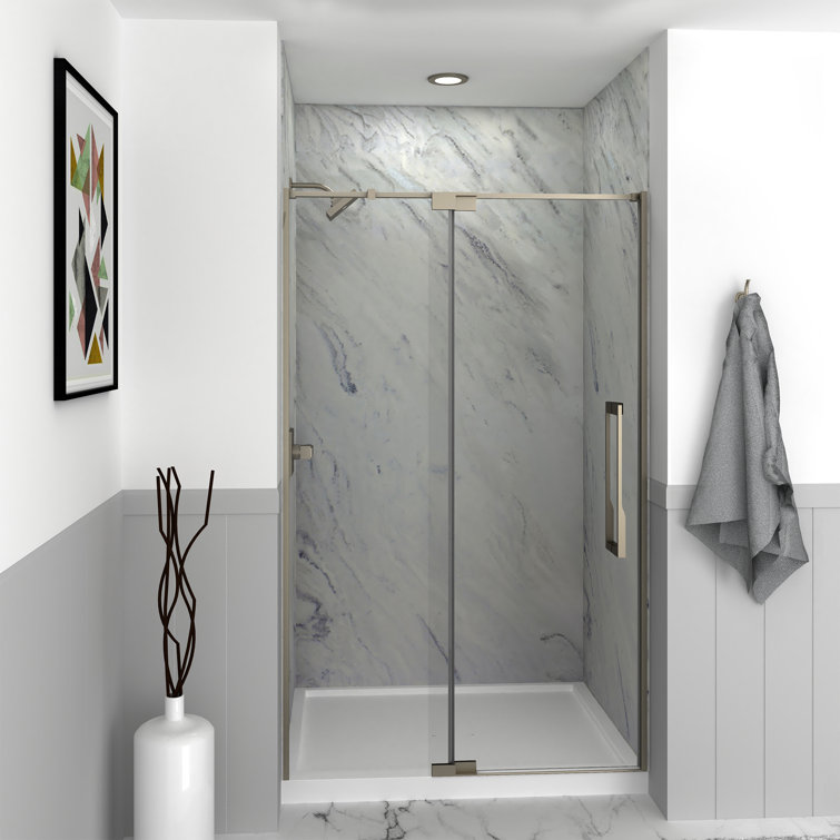 44'' - 48'' W x 76'' H Pivot Semi-Frameless Shower Door with Clear Glass