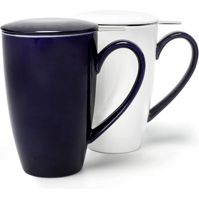 Red Barrel Studio® Tea Mugs Set of 2, 16 Oz Ceramic Tea Cups with Infuser and Lid -  F81A22AC72204EA587CA2BD459CF8D8A