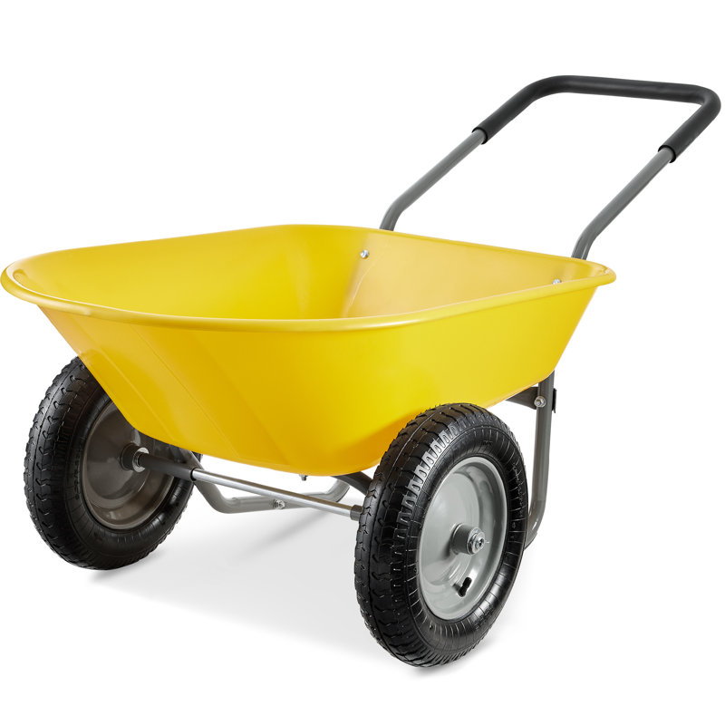 Best Choice Products Dual-Wheel Home Wheelbarrow Yard Garden Cart For Lawn, Construction, Yellow
