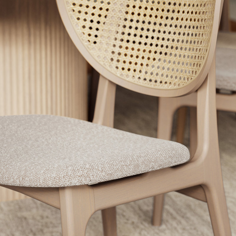 Modern Brazilian Upholstered Dining Chair, Crafted Glaze Performance Boucle/Nevoa