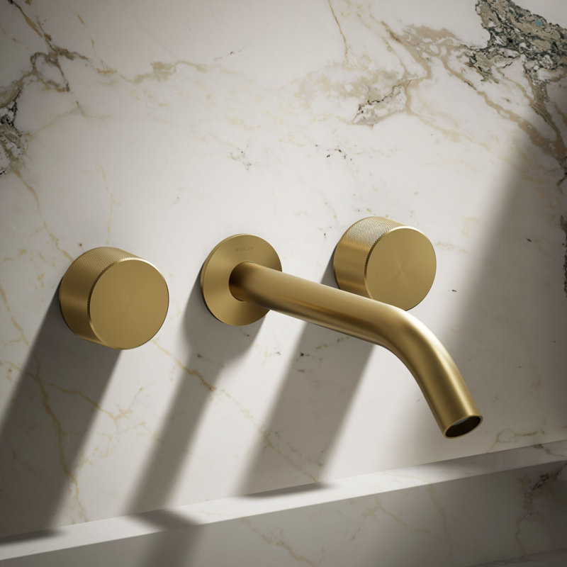 Components Wall-Mount Bathroom Sink Faucet Trim with Oyl Handles, Vibrant Brushed Moderne Brass