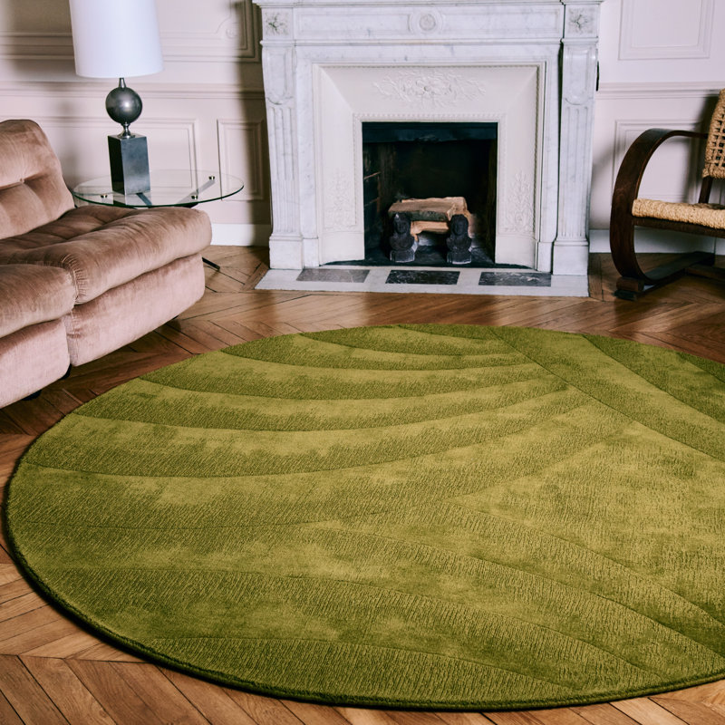 Volute Hand Woven Wool Abstract Area Rug, Round 7'7"