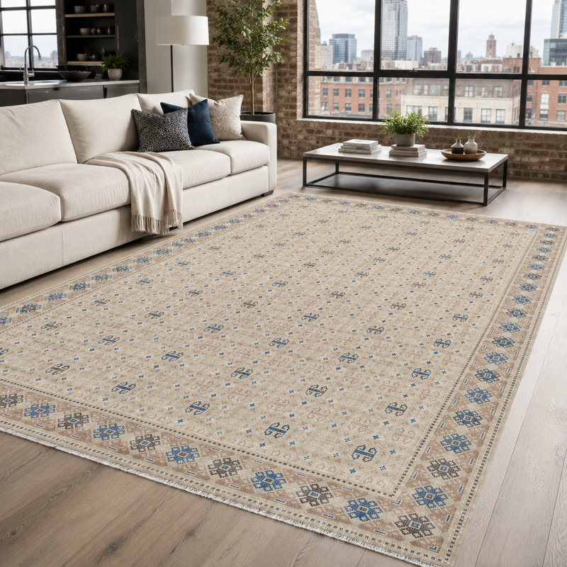 Oriental Cotton and Chenille Flatweave Area Rug, 200 cm round