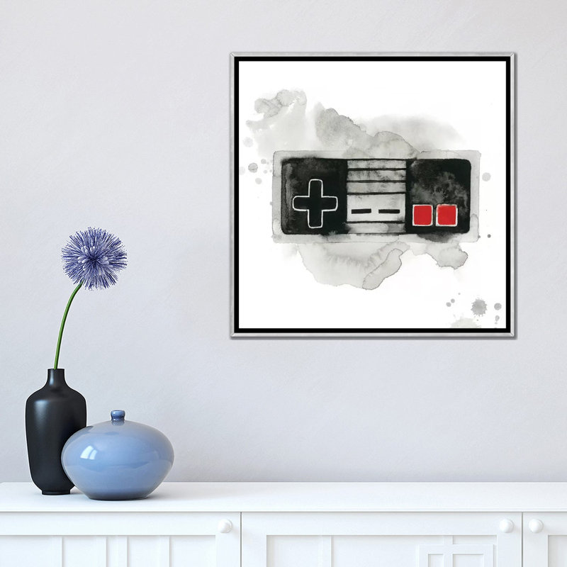 « Gamer I » par Grace Popp-impression d’art graphique, H 18 po x l 18 po x 1,5 po, Toile avec cadre argenté, Pas de tapis