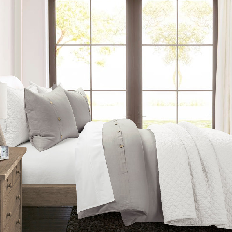 Yeni Belgian Flax Linen Duvet Cover, King/Cal. King Duvet Cover + 2 Standard Shams, Gray