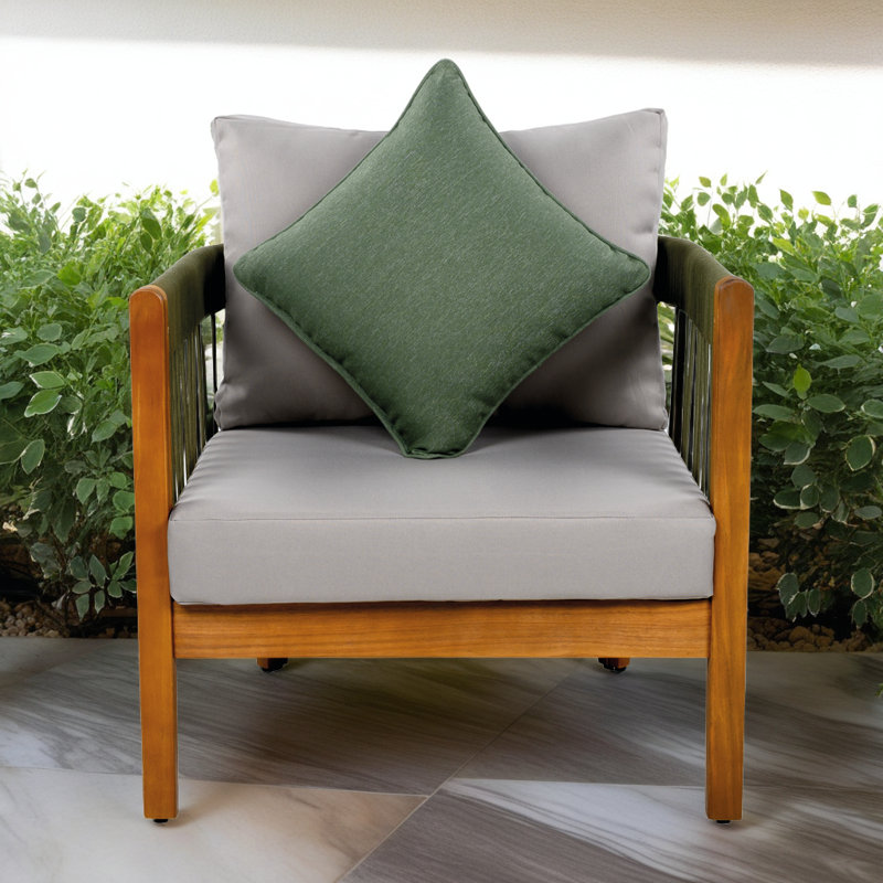 Acacia Wood Lounge Chair - Handwoven Rope Accents & Water-Resistant Cushions, Gray