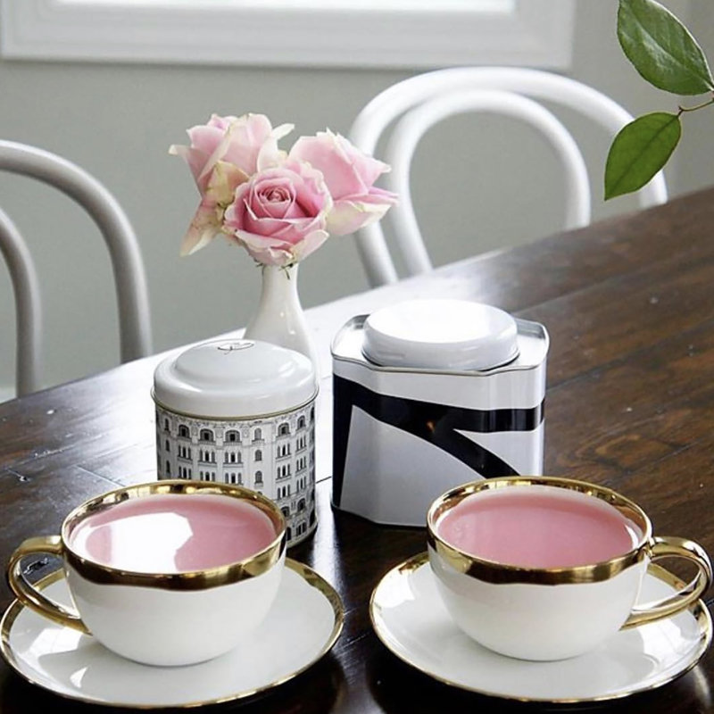 Tasse à thé et soucoupe en porcelaine sur toile Canvas Home Dauville, Glacis blanc/or