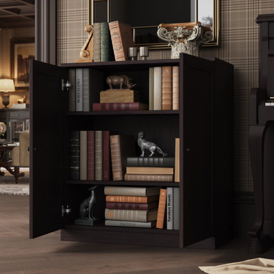 Palace Imports Premium 100% Solid European Oak 3-Shelf Modular Bookcase with Shaker Doors – 32" Wide, 35.75" Tall