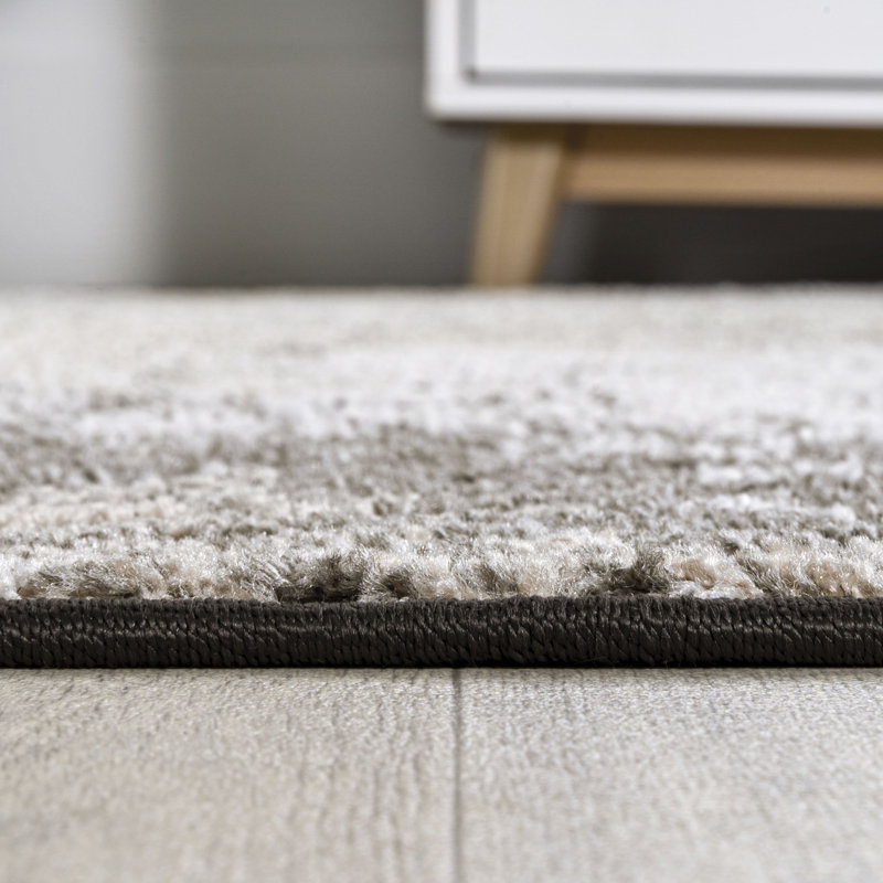 Angilina High-Low Shabby Damask Cream/Beige/Dark Gray Indoor/Outdoor Rug, Rectangle 3' x 5'