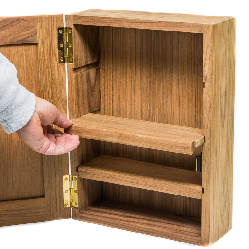 Teak 15'' H Medicine Cabinet with Mirror and Adjustable Shelves