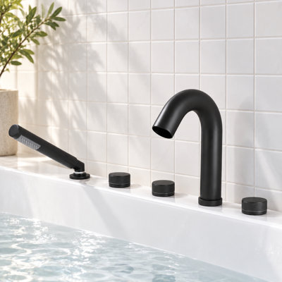 Robinet de baignoire à 5 trous à fixation sur le comptoir avec douche à main, robinet de baignoire moderne avec poignées à poignées texturées pour baignoire de salle de bain