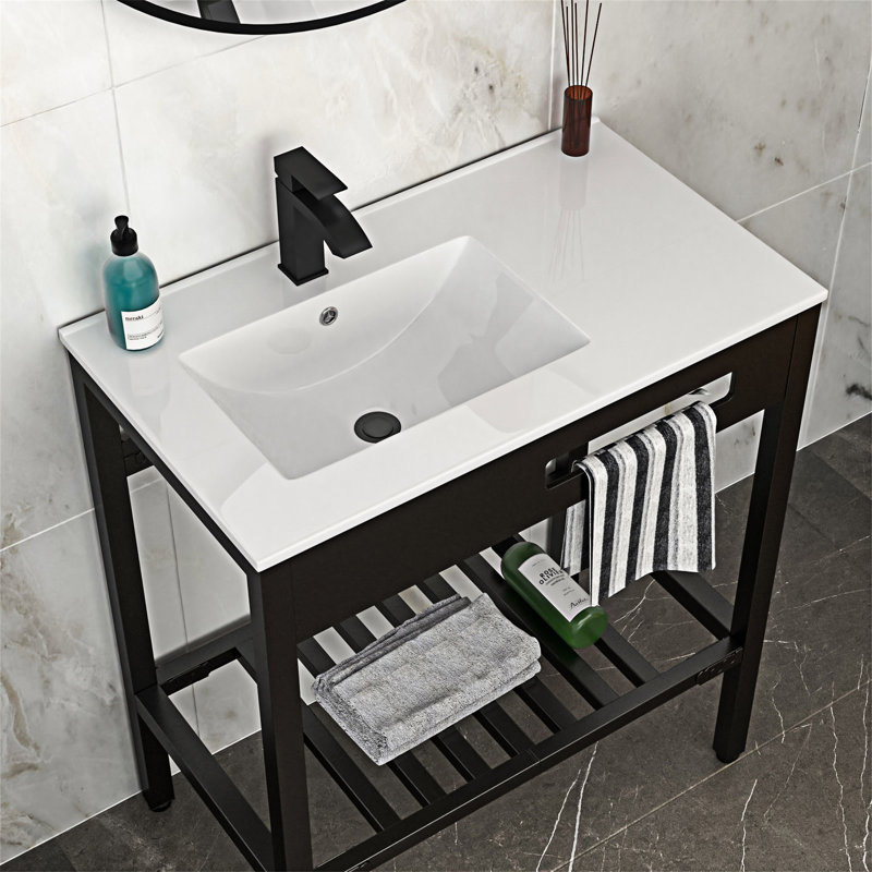Console de salle de bain en céramique avec trop-plein