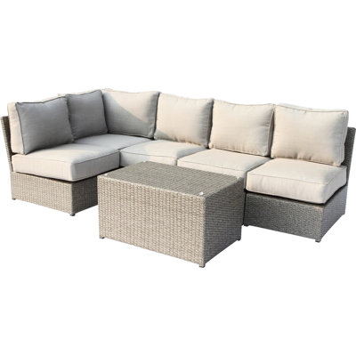 4 Seating For Patio, Fully Assembled, Handwoven , All-Weather Cushions, Modular Design, Glass-Top Table Patio 4 Guests Entertainment, Quick Setup & Tempered