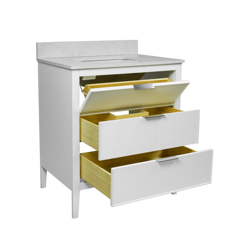 Meuble-lavabo Evelyn, 30", Blanc / nickel brossé