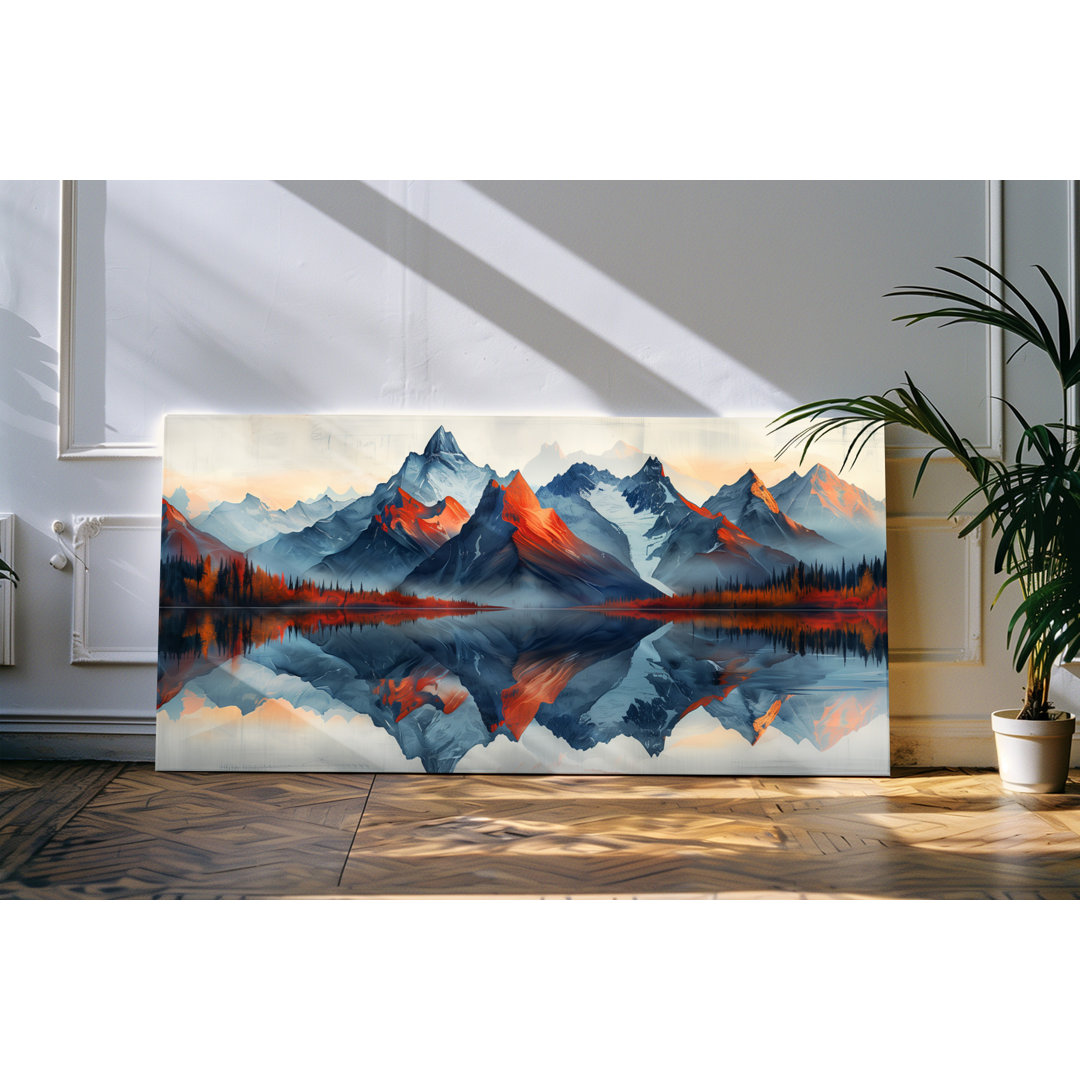 Gerahmtes Bild auf Leinwand 120x60cm Natur See Gebirge Landschaft Bergspitzen Berge