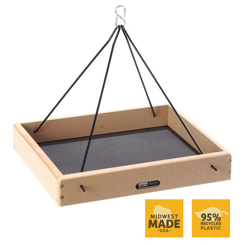 Taupe Recycled Plastic Hanging Platform Bird Feeder with Metal Rods
