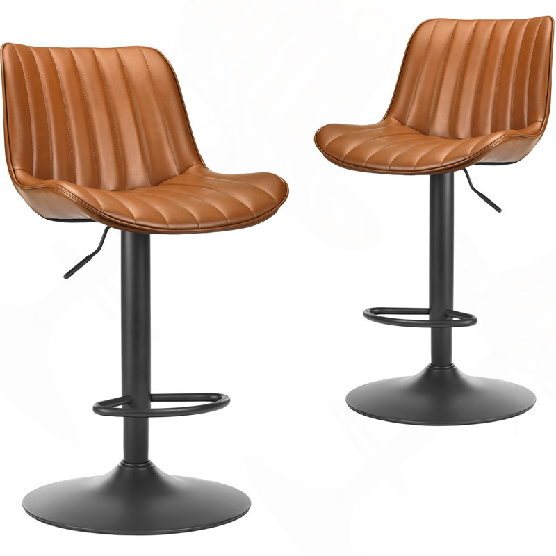 Ensemble de 2 tabourets de bar, tabourets de bar réglables, tabourets de bar avec support dorsal, hauteur de comptoir en similicuir
