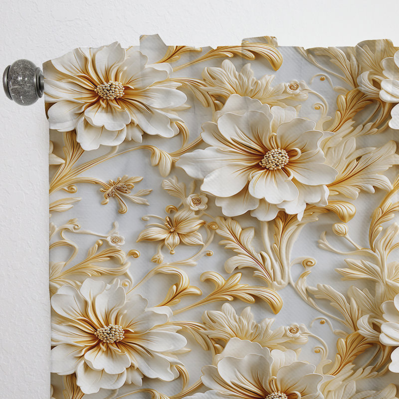 Gold And White Royal Flower Garden Serenity I - Bohemian Curtain - Velvet Room Darkening - 1 panel, 52" W x 84" L