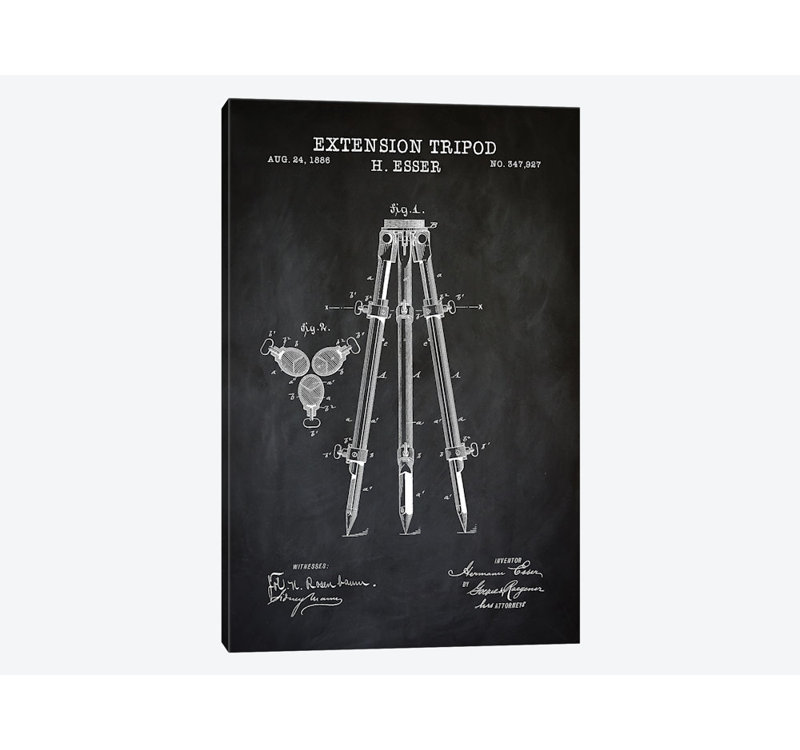 « extension trépied », impression sur toile en noir, H 12 po x l 8 po x P 0,75 po, Toile tendue, Pas de tapis