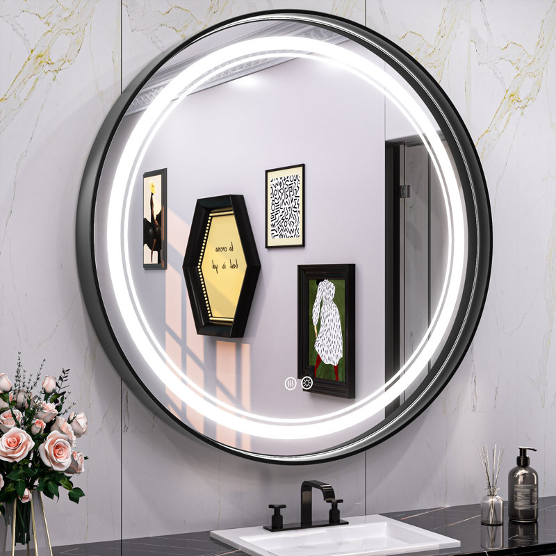 Jelline Metal Round Mirror, Black, 30" x 30"
