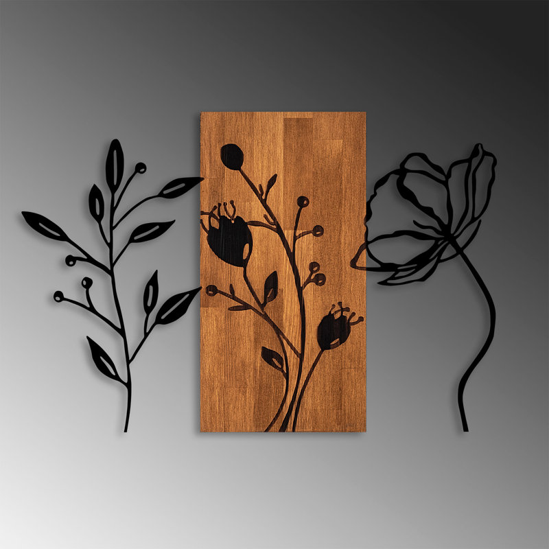 Elegant Decorative Wooden Wall Accessory, Walnut & Black, 22.8 x 33.9 inches | 100% Real Wood (Thickness: 1.2 inches) & Metal (Thickness: 0.06 inches) | Unique Design, Perfect for Home Décor, Easy Wall Mounting