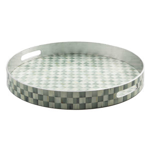 Sterling Check® Lacquer Round Tray