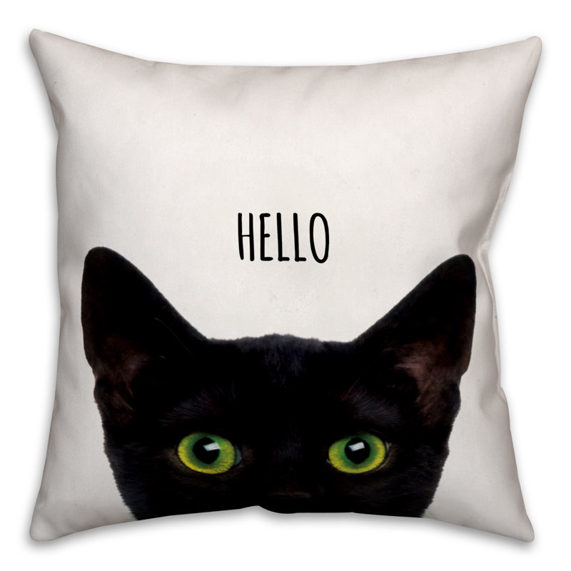 Hello Black Cat Throw Pillow Cover, 18" x 18"