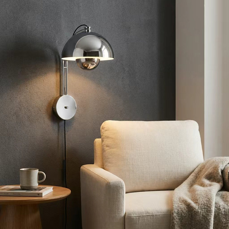 Modern Mid-century Chrome Flower Bud Wall Sconces Sleek Plug In Wall Light Fixtures For Bedroom, Chrome