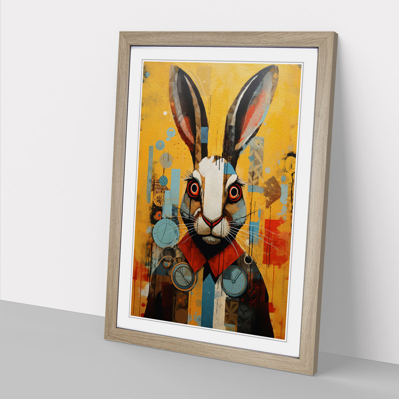 XYZ-FRM-V1223-5331 Rabbit Constructivism - Single Picture Frame Print on Wood, 64cm H x 46cm W x 2cm D, Oak
