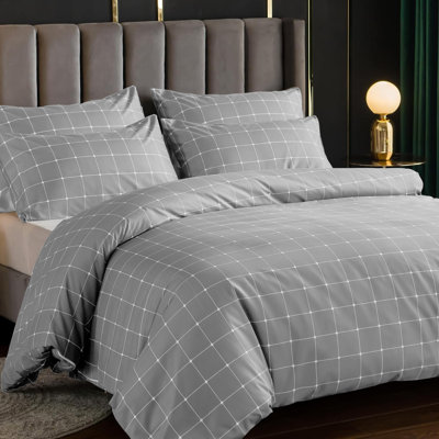 Luxury Double Brushed Microfiber Reversible Duvet Cover Set with Zipper Closure and Corner Ties