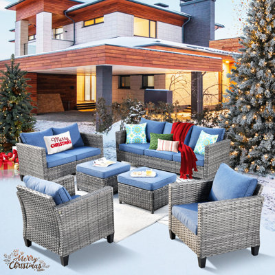Lovall Premium All-Weather Wicker 9 - Person Patio Conversation Sets with Cushions