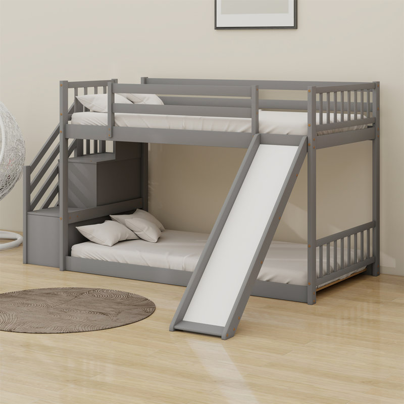 Lit superposé avec glissière convertible et escalier, Gris