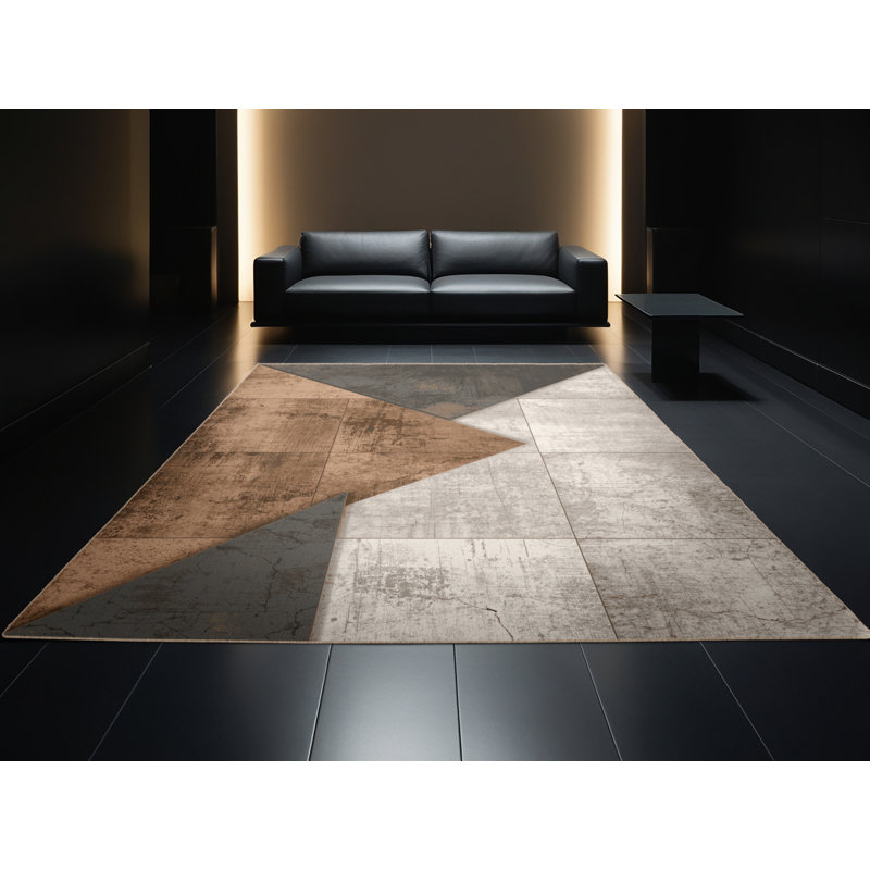 Tapis industriel doux et moelleux beige à motif abstrait Ealey, Rond 4 pi