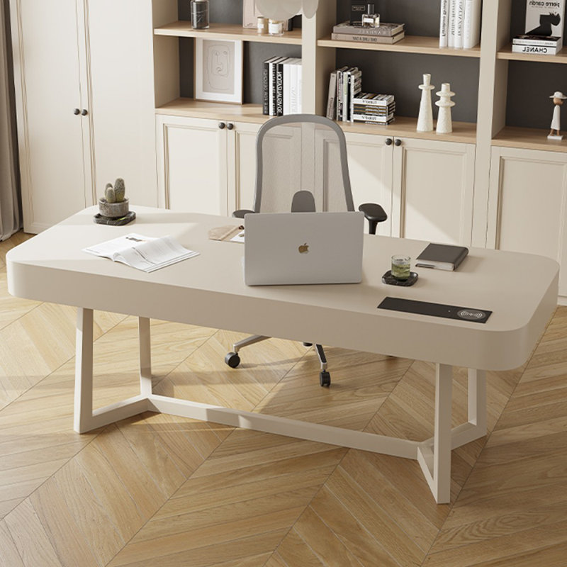 Bureau rectangulaire à 3 tiroirs en cristal massif et bois manufacturé cristal-crème, H 29,53 po x l 62,99 po x P 27,56 po
