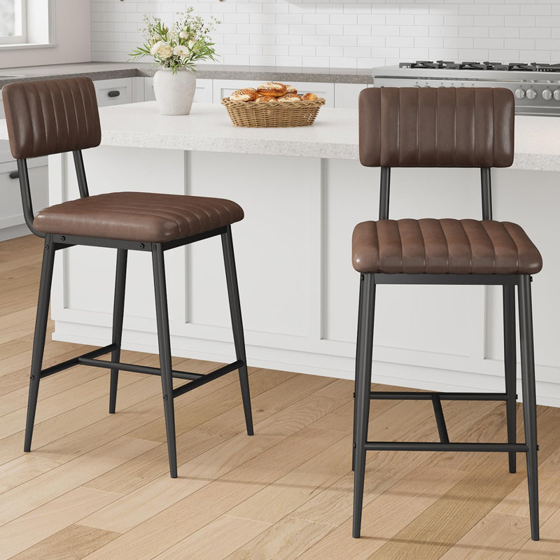 Upholstered Counter Stool with Metal Frame, 2