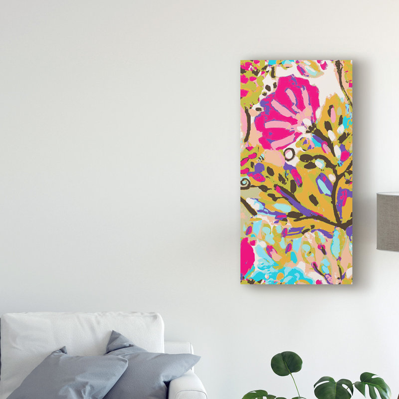 «Pink Boho Floral I» par Karen Fields, reproduction sur toile, H 32 po x l 16 po x P 2 po